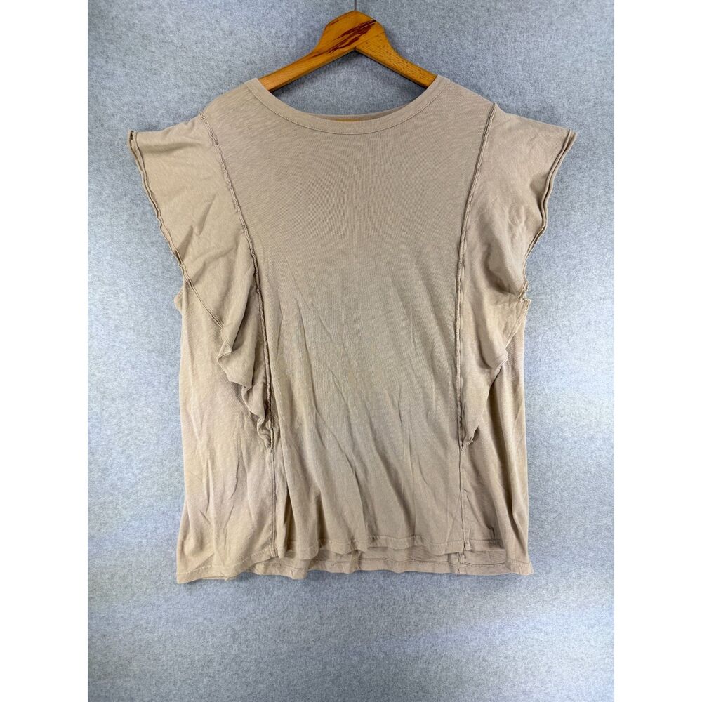 Aerie Women’s XL Beige Ruffle Flutter Sleeve 100% Cotton Top 3761